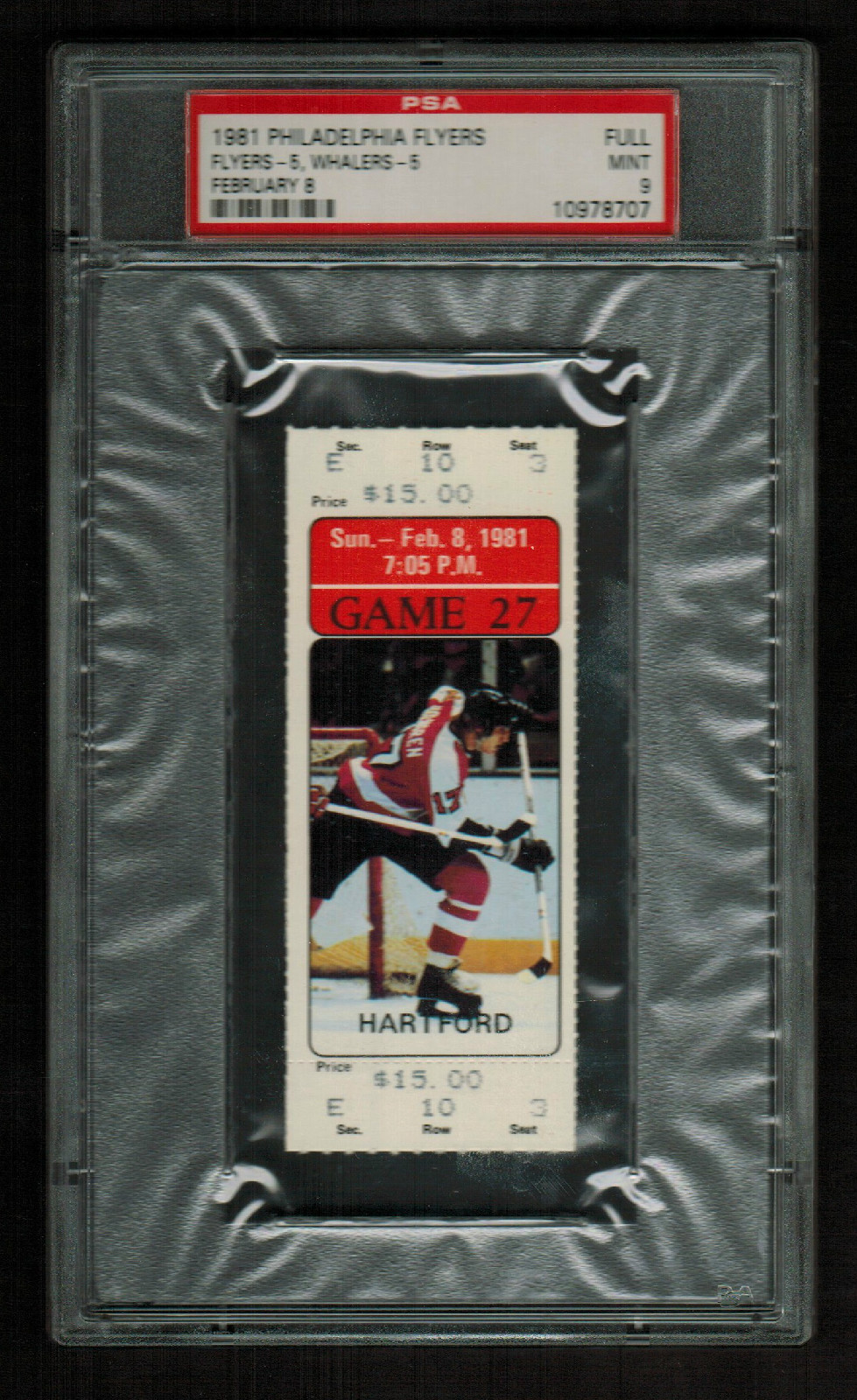 PSA 9 PAUL HOLMGREN TICKET 1980 NHL Hartford Whalers at Philadelphia Flyers