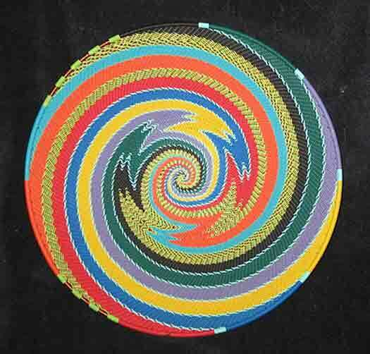 Bright Colors Swirl African Zulu Telephone Wire Basket/Platter LARGE - Kwanzaa