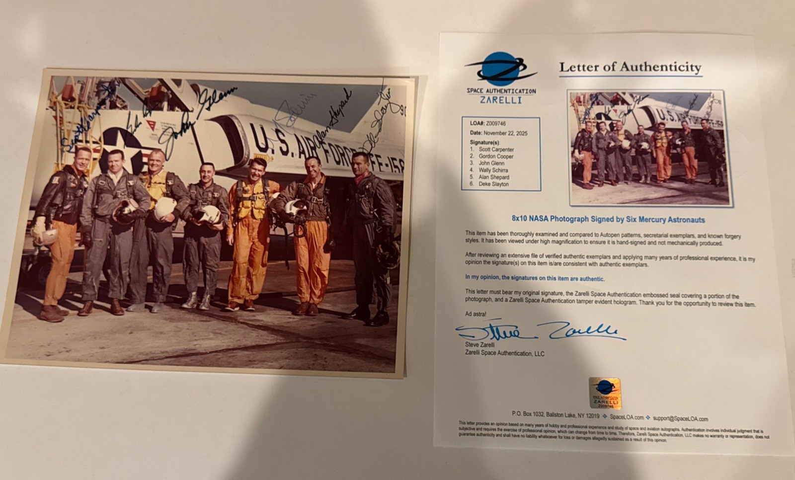 Rare Official NASA Mercury 7 Astronauts Signed by 6 with Zarelli COA Rare Official NASA Mercury 7 Astronauts Signed by 6 with Zarelli COA