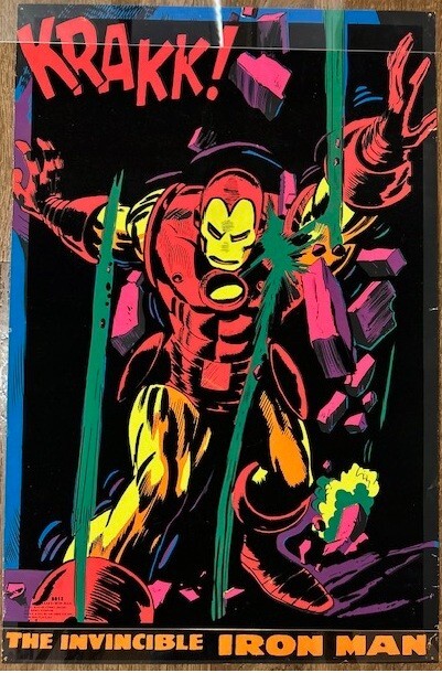 1971 THIRD EYE Marvel IRON MAN POSTER w RARE ERROR - No BLACK LIGHT INK on BLACK 1971 THIRD EYE Marvel IRON MAN POSTER w RARE ERROR - No BLACK LIGHT INK on BLACK