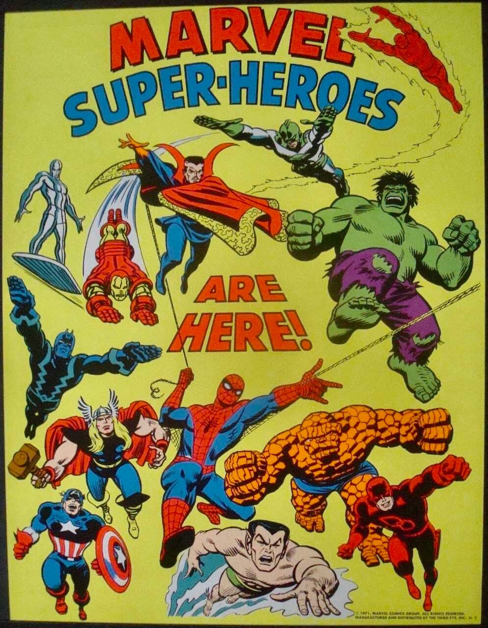MARVEL SUPER HEROES ARE HERE MARVEL THIRD EYE Black light poster 1971 NM MARVEL SUPER HEROES ARE HERE MARVEL THIRD EYE Black light poster 1971 NM