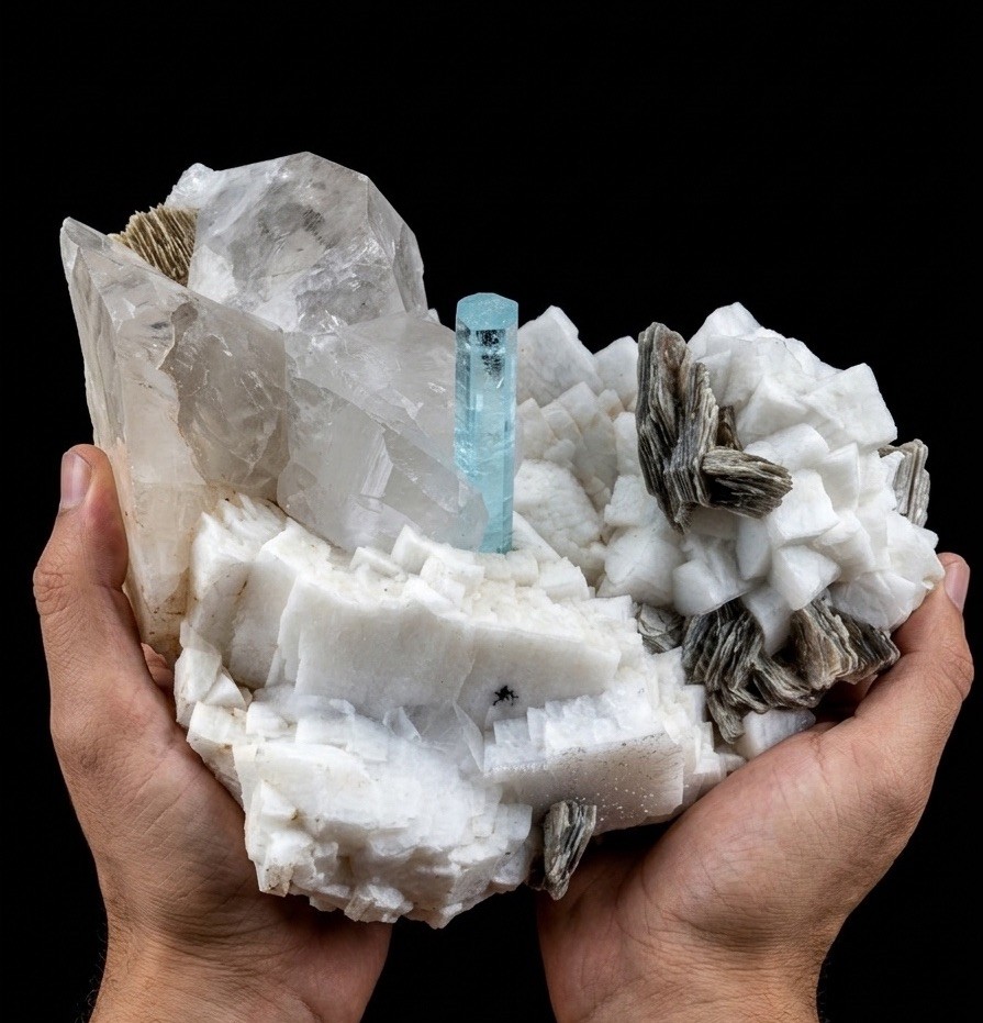 Museum Grade Natural Aquamarine Crystal With Star Mica On Matrix From Skardu 4kg Museum Grade Natural Aquamarine Crystal With Star Mica On Matrix From Skardu 4kg