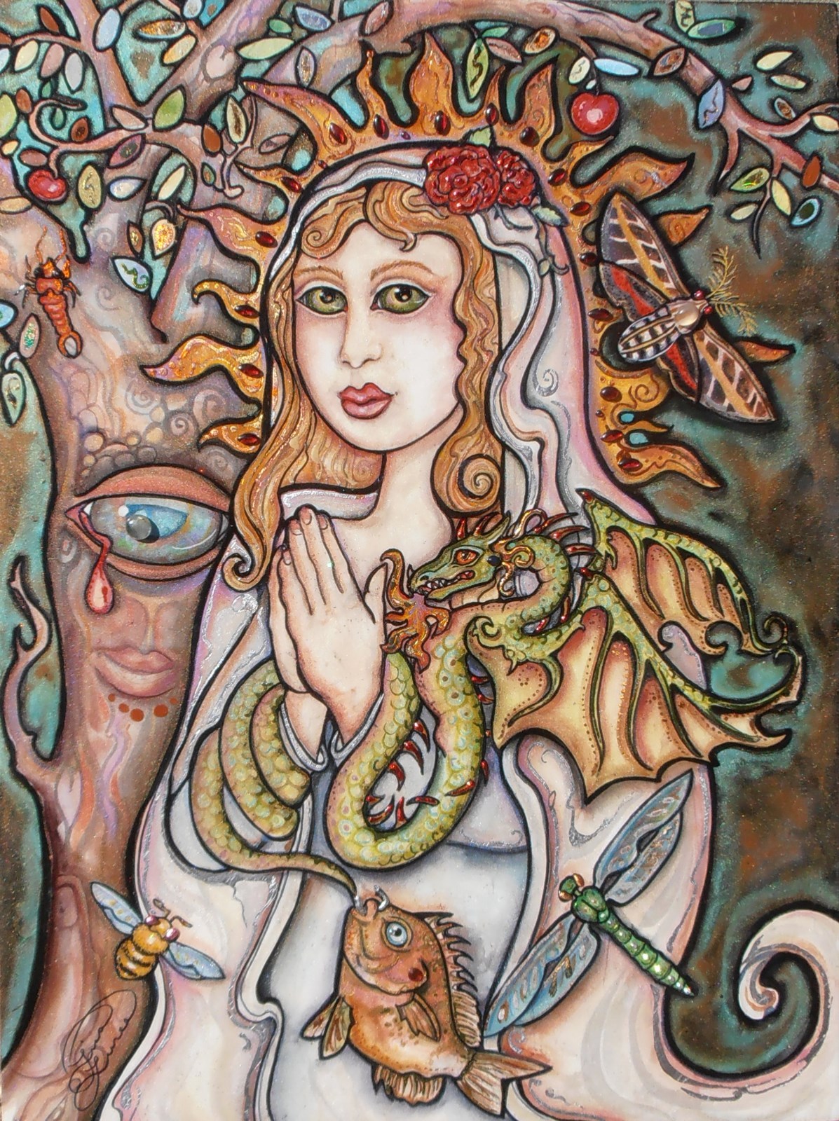 Lisa Luree art Original Madonna Mother of Dragons dragon painting Saint Mary WOW Lisa Luree art Original Madonna Mother of Dragons dragon painting Saint Mary WOW