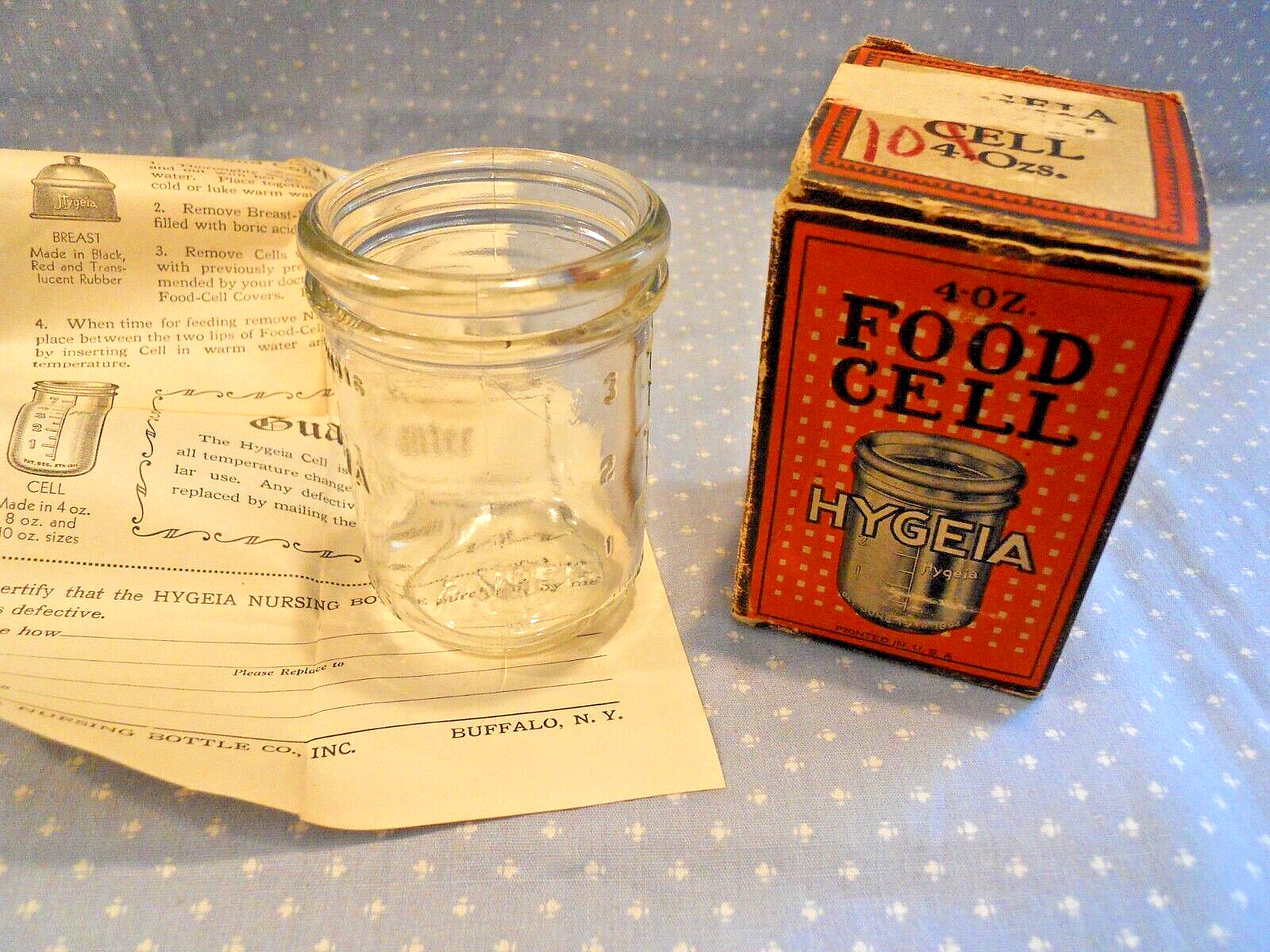 Vtg. Bottle Hygiea 4oz. Embossed Glass Baby Food Cell Original Box ~1920's Vtg. Bottle Hygiea 4oz. Embossed Glass Baby Food Cell Original Box ~1920's