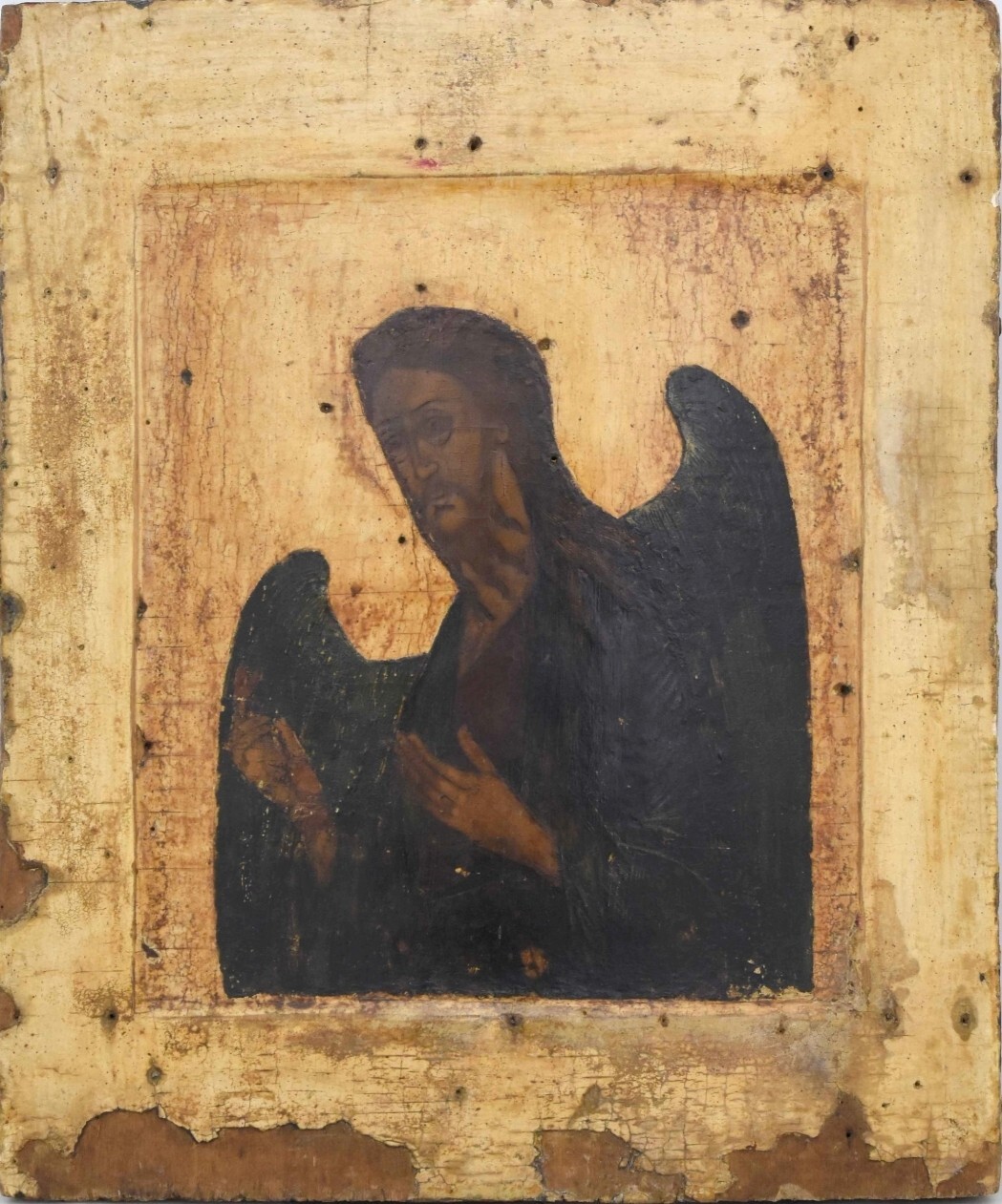 ANTIQUE RARE 16c HAND PAINTED RUSSIAN ICON JOHN THE BAPTIST KOVCHEG (12690)