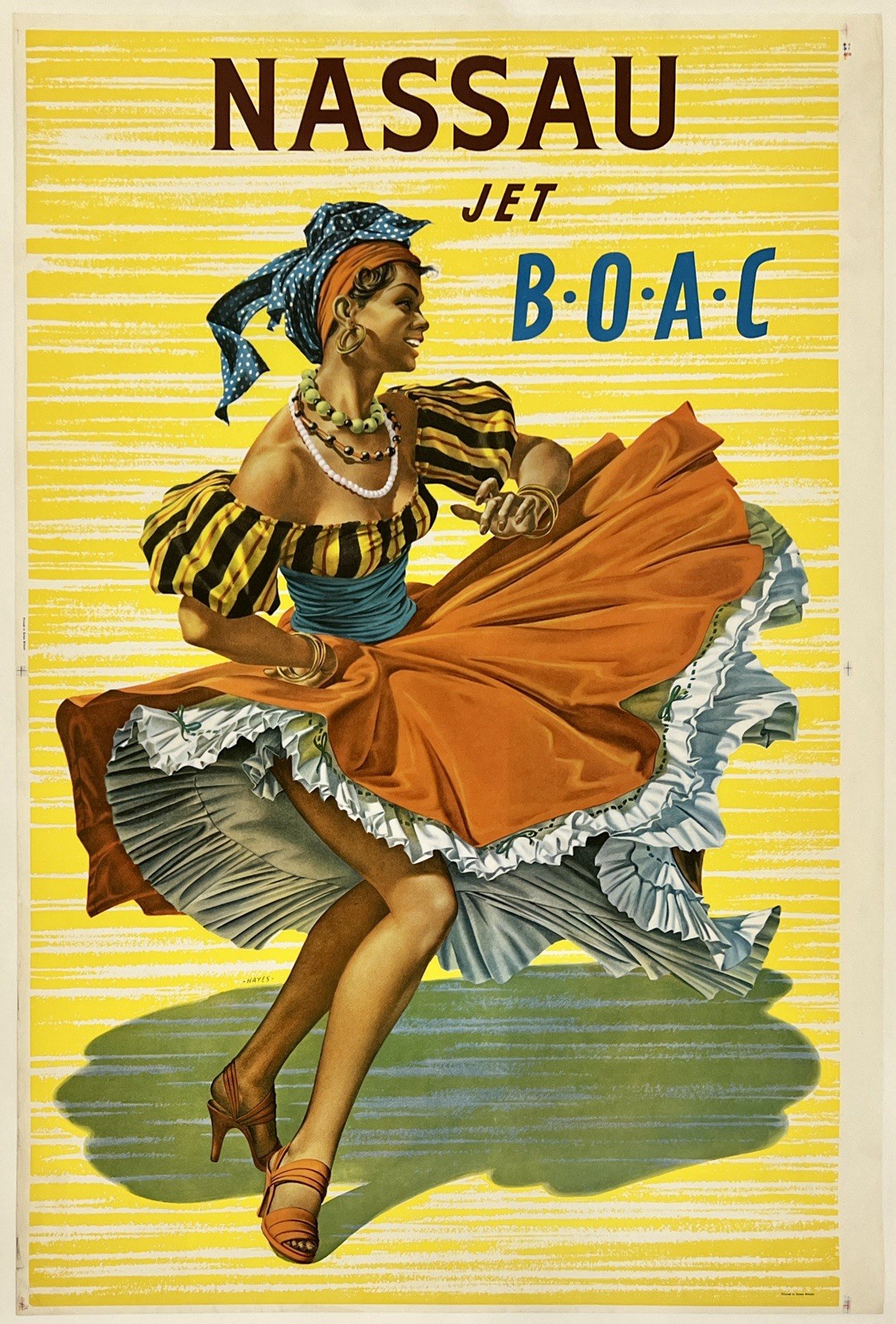 Original Vintage Poster NASSAU JET BOAC Airline Travel Caribbean Bahamas LINEN Original Vintage Poster NASSAU JET BOAC Airline Travel Caribbean Bahamas LINEN