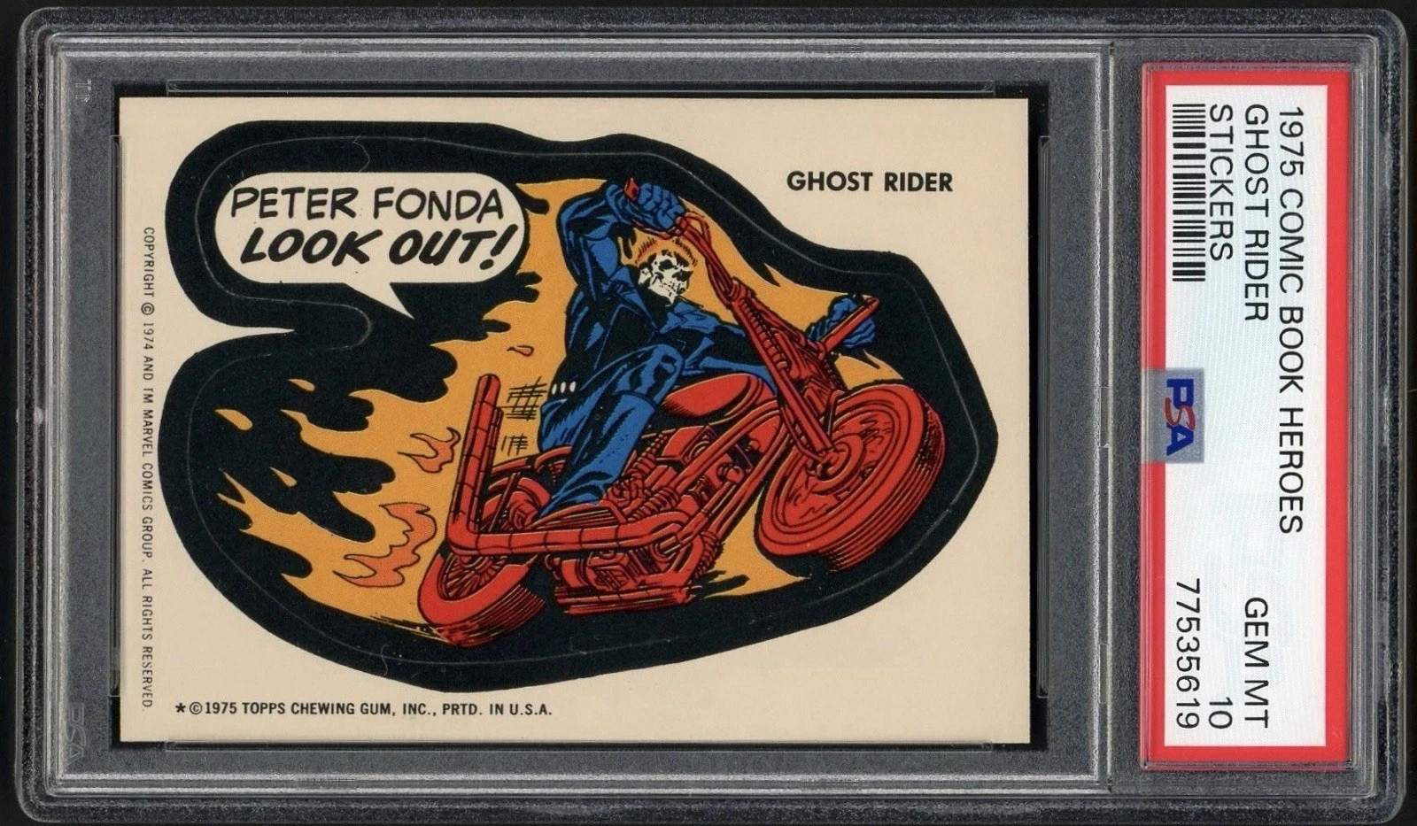1975 Topps Ghost Rider RC PSA 10 Rookie Comic Book Heroes Sticker 1975 Topps Ghost Rider RC PSA 10 Rookie Comic Book Heroes Sticker