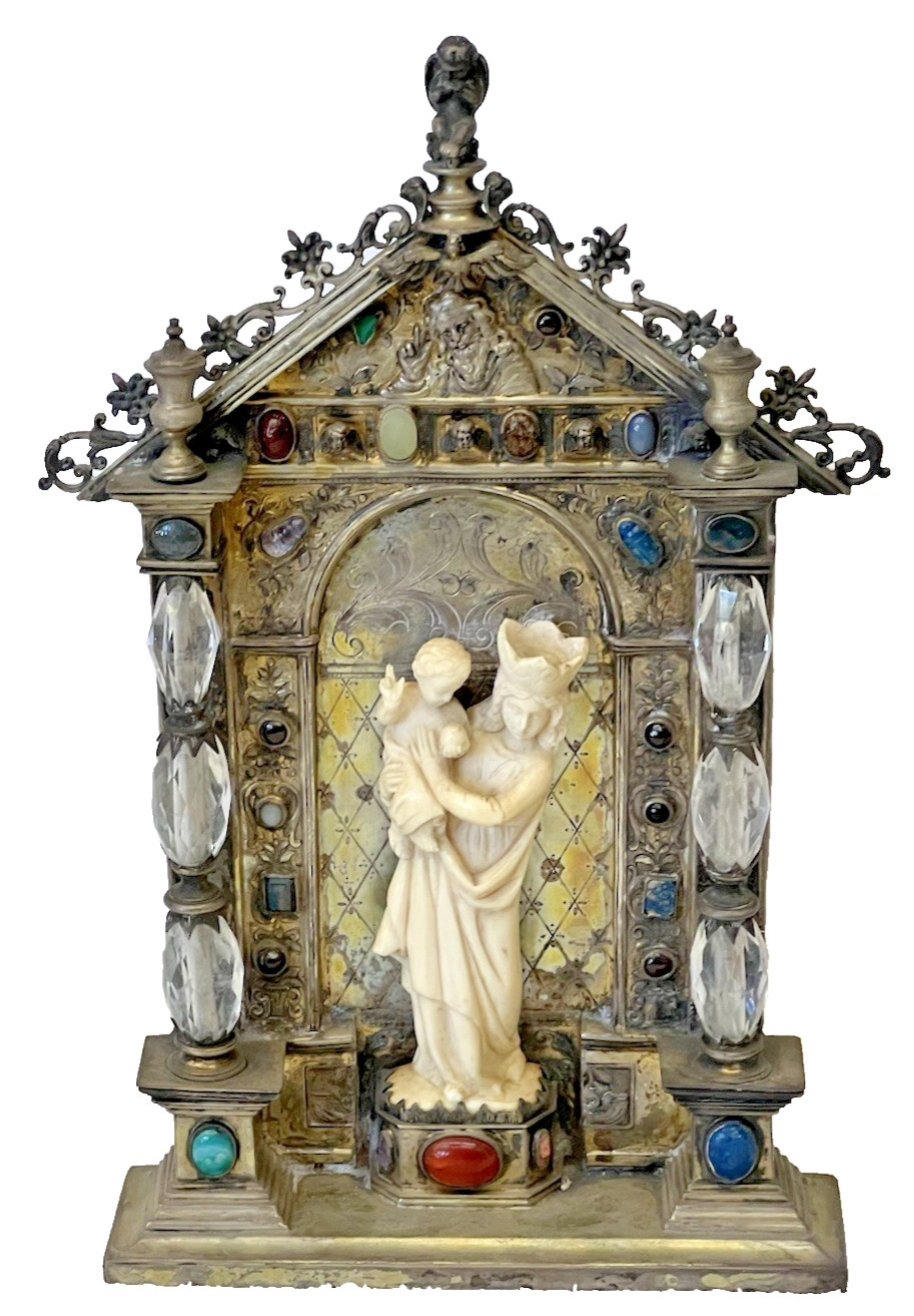 SHRINE  RARE 18 CENTURY GERMAN SILVER MADONNA & CHILD CARVING MAGNIFICENT 790 GR