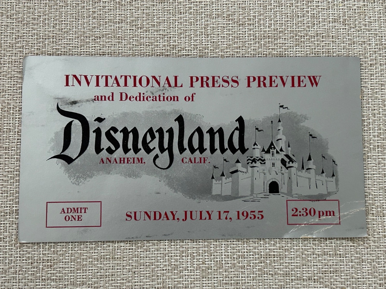 RARE ORIGINAL 1955 DISNEYLAND PRESS PREVIEW DEDICATION TICKET L@@@@K RARE ORIGINAL 1955 DISNEYLAND PRESS PREVIEW DEDICATION TICKET L@@@@K