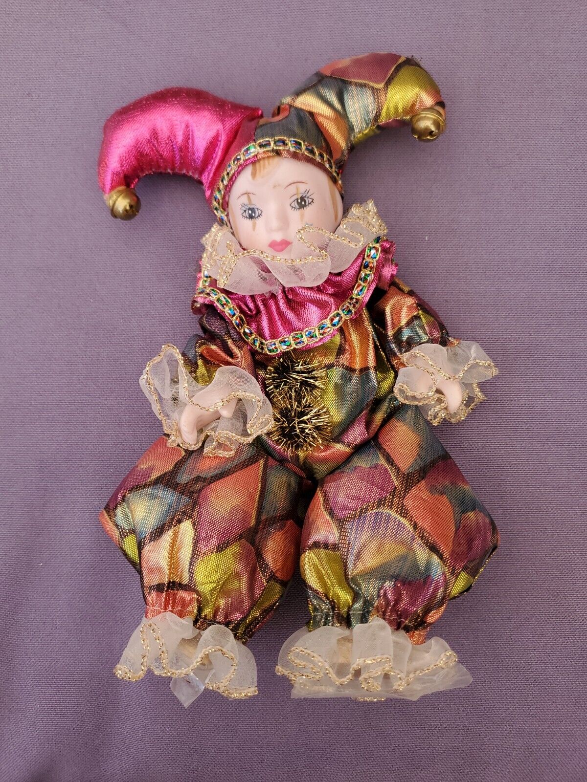 Jester Joker Doll Mardi Gras Painted Porcelain Face And Hands see pictures 