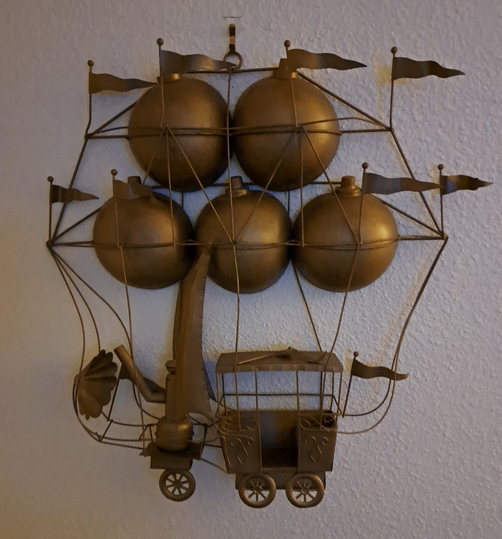 VTG MCM Curtis Jere Metal Flying Hot Air Balloon Airship 70's Wall Art Sculpture VTG MCM Curtis Jere Metal Flying Hot Air Balloon Airship 70's Wall Art Sculpture