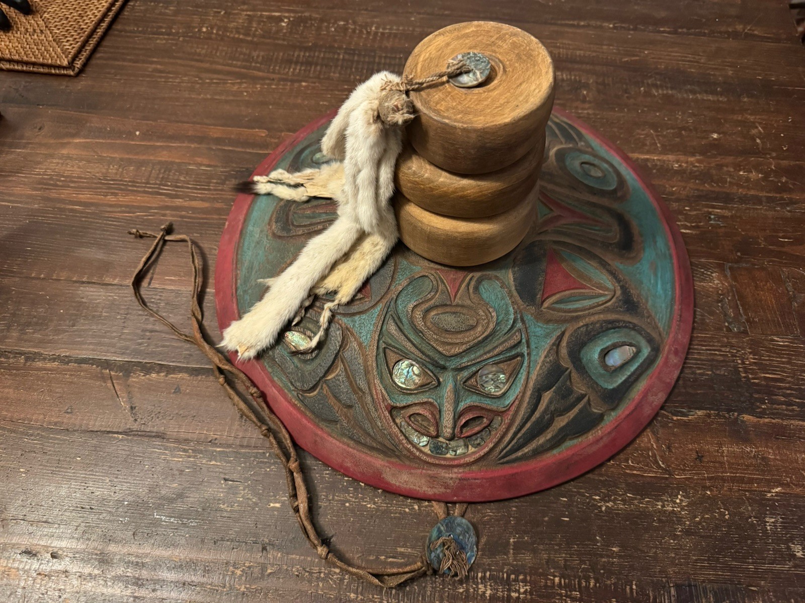 Vintage Carved “Potlatch” Headress - 3 Basket Rings - Ivan Otterlifter - Ermine Vintage Carved “Potlatch” Headress - 3 Basket Rings - Ivan Otterlifter - Ermine
