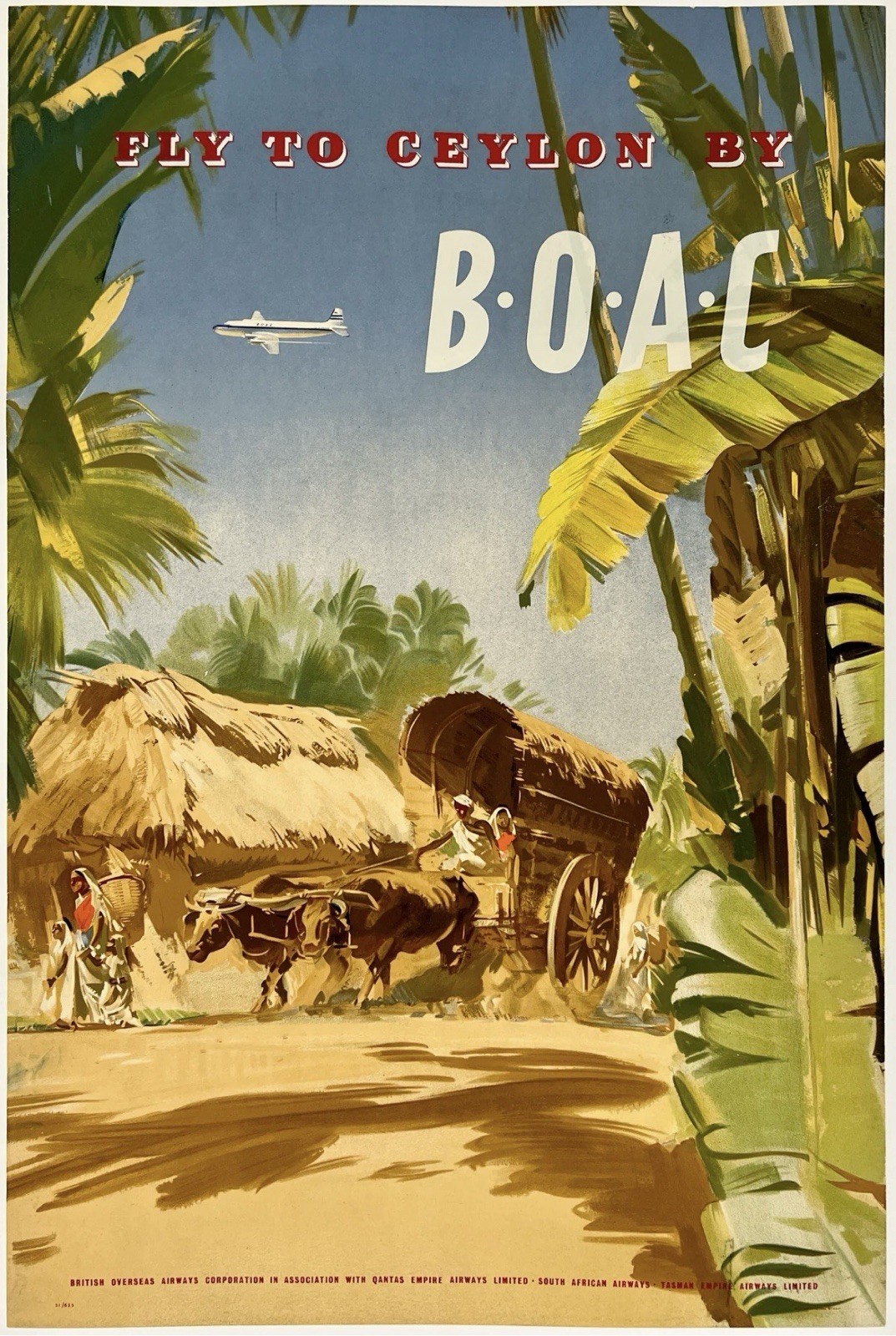 Original Vintage Poster FLY TO CEYLON BY BOAC Airline Travel SRI LANKA Linen Original Vintage Poster FLY TO CEYLON BY BOAC Airline Travel SRI LANKA Linen