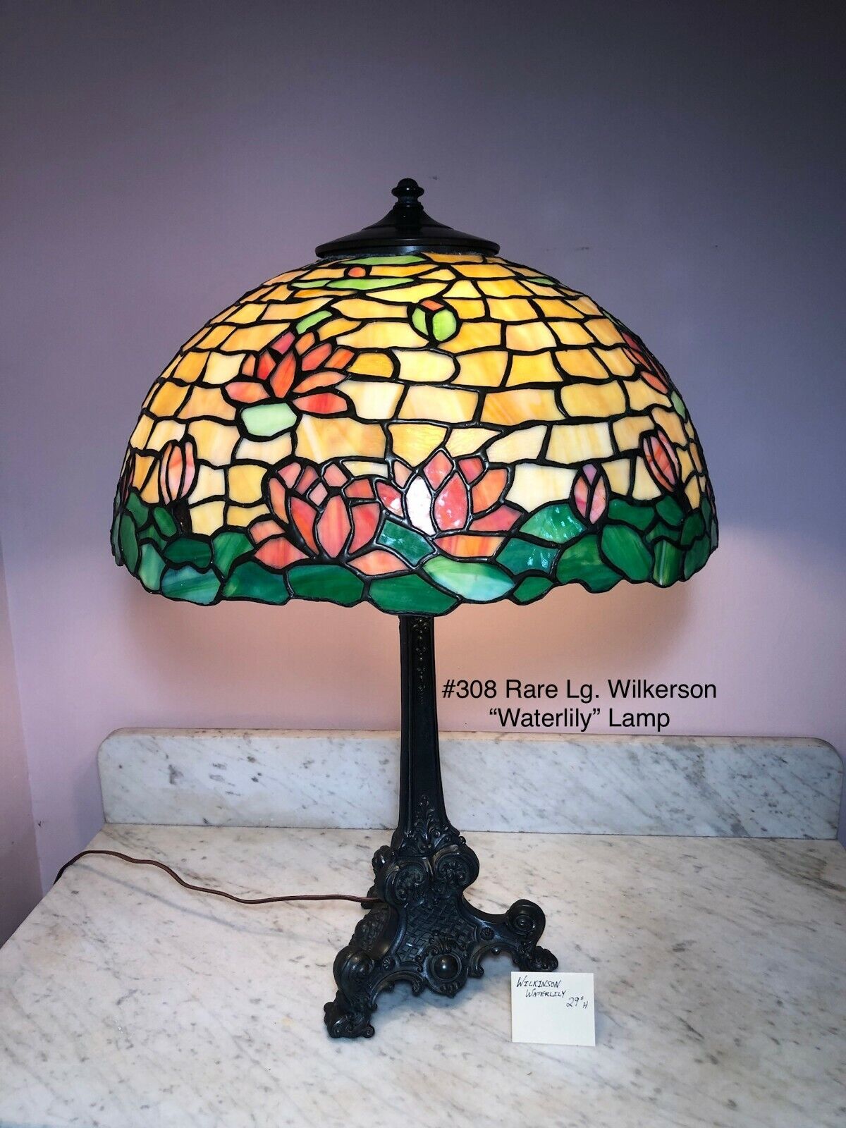 R. Wilkinson Water Lily Stained Glass Table Lamp Antique Vintage