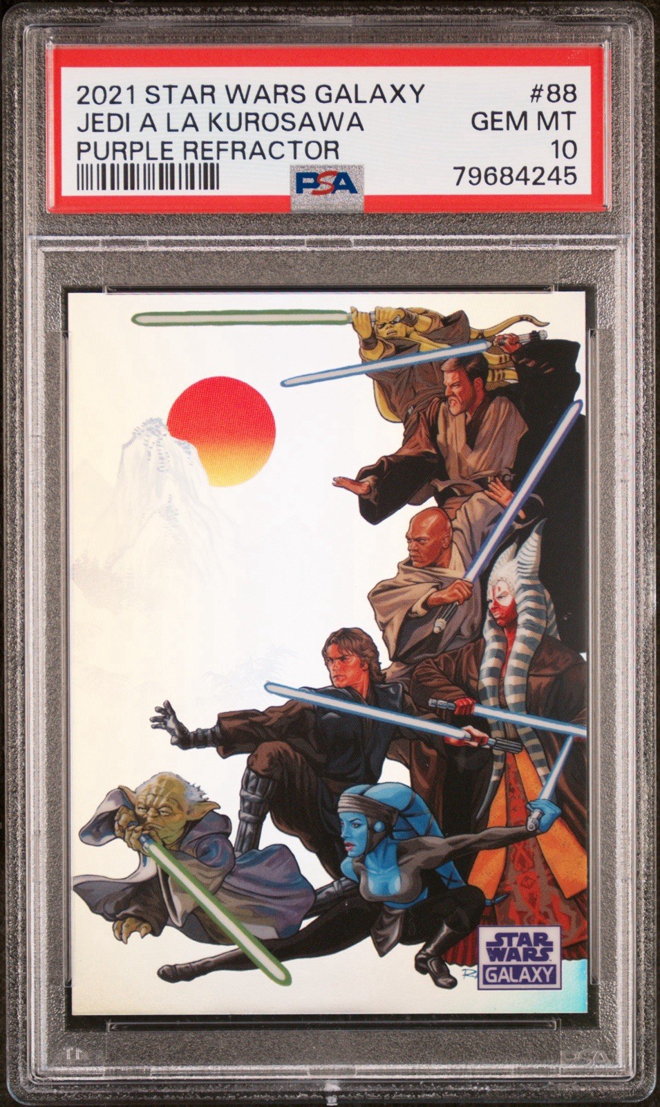 2021 Topps Star Wars Chrome Galaxy A La Kurosawa #88 Purple /25 PSA 10 Pop 1 2021 Topps Star Wars Chrome Galaxy A La Kurosawa #88 Purple /25 PSA 10 Pop 1