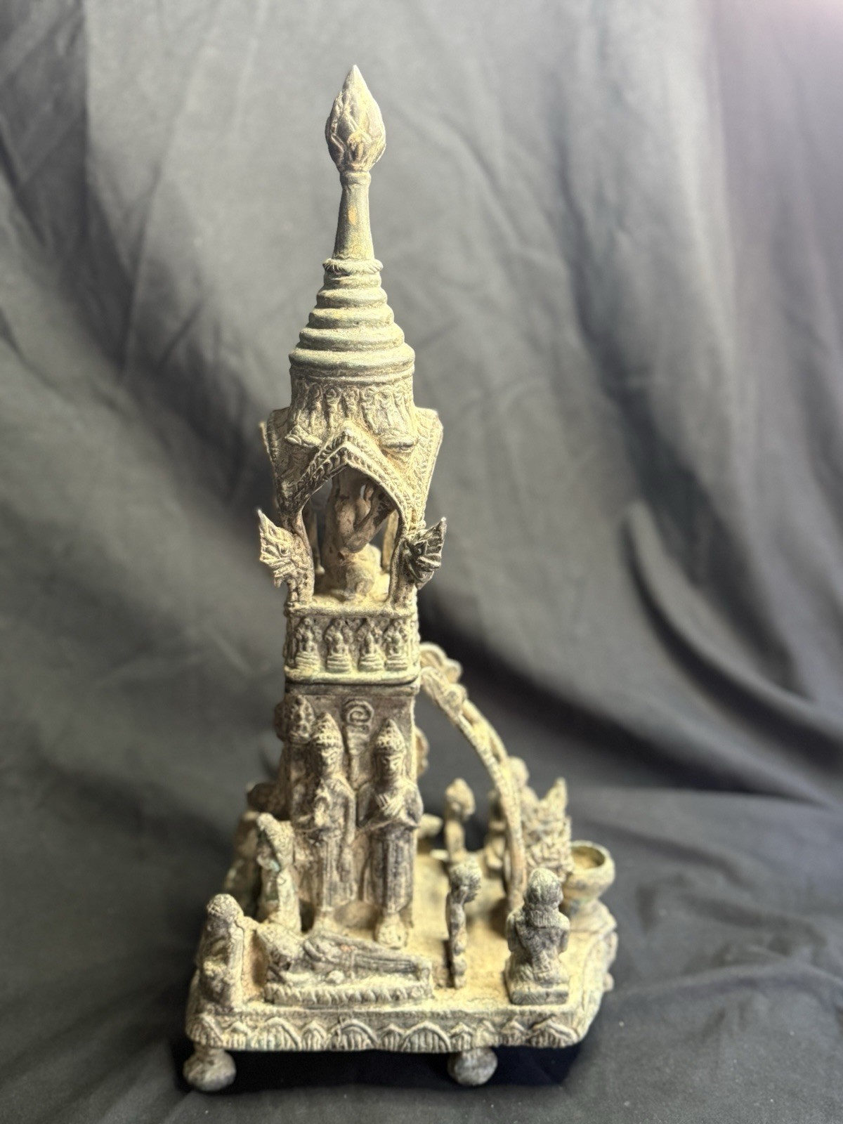 Ancient Khmer Bronze Buddhist Stupa Shrine c.12th–14thC Parinirvana Scene Ancient Khmer Bronze Buddhist Stupa Shrine c.12th–14thC Parinirvana Scene