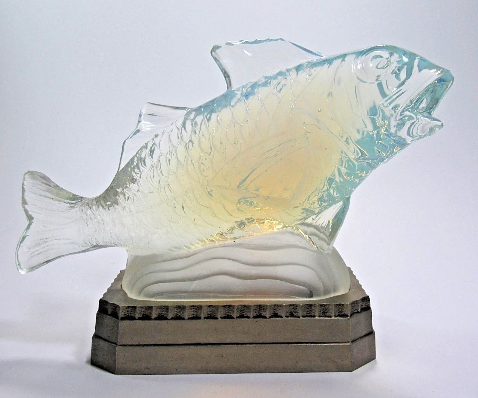Rare Art Deco SABINO Opalescent Art Glass LA CARPE Fish Lamp 12.5