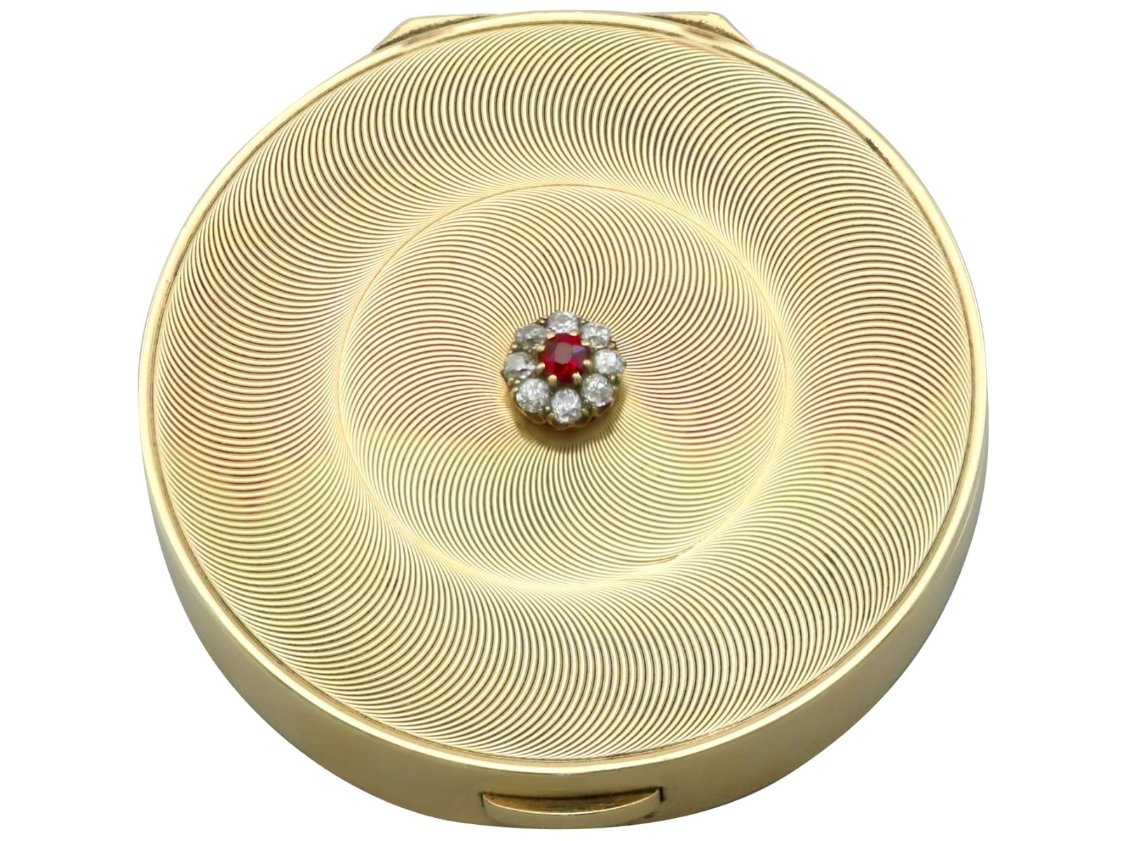George VI 9ct Yellow Gold, Ruby and Diamond Powder/Mirror Compact by Cartier George VI 9ct Yellow Gold, Ruby and Diamond Powder/Mirror Compact by Cartier