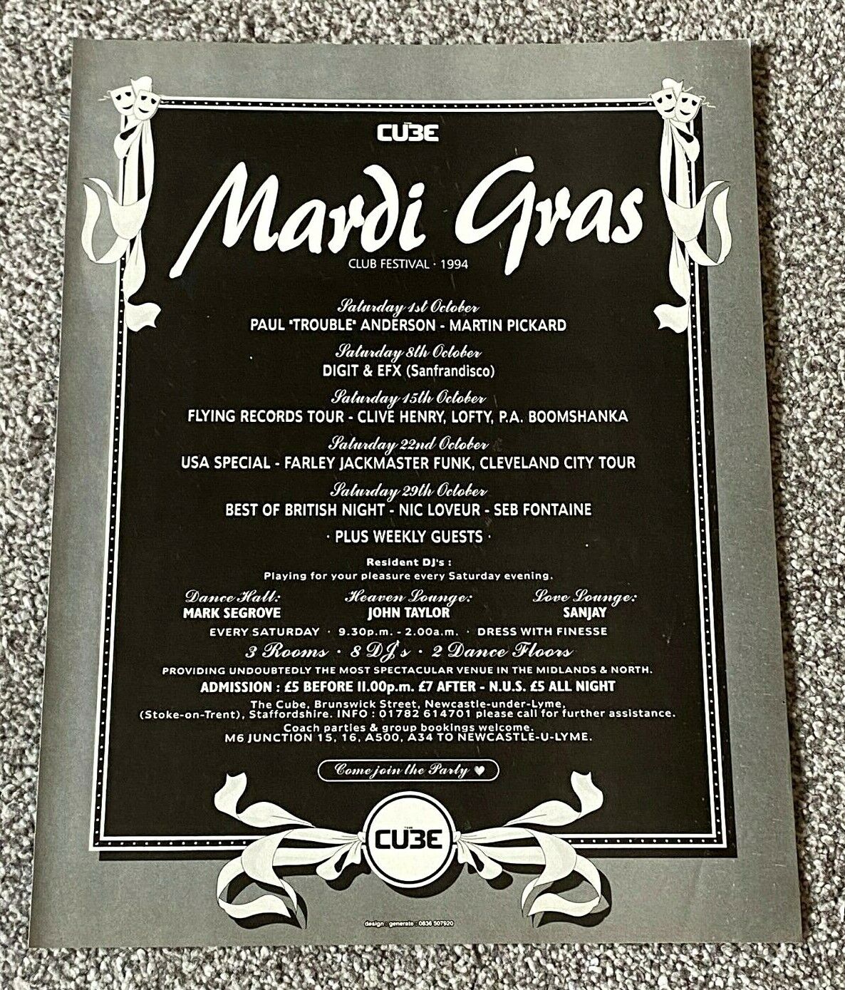 1994 Magazine Advert Flyer Picture The Cube Stoke Newcastle Mardi Gras Club Ad