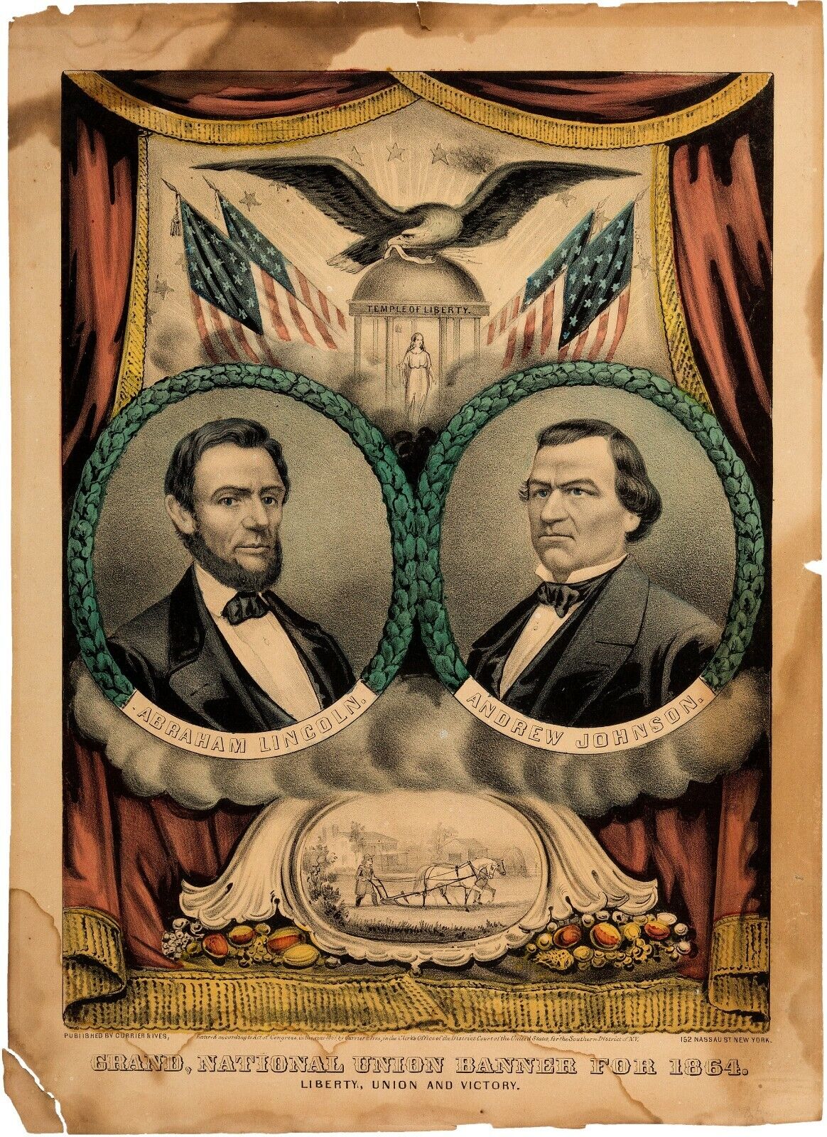 Abraham Lincoln Andrew Johnson 1864 Grand National Presidential Campaign Banner