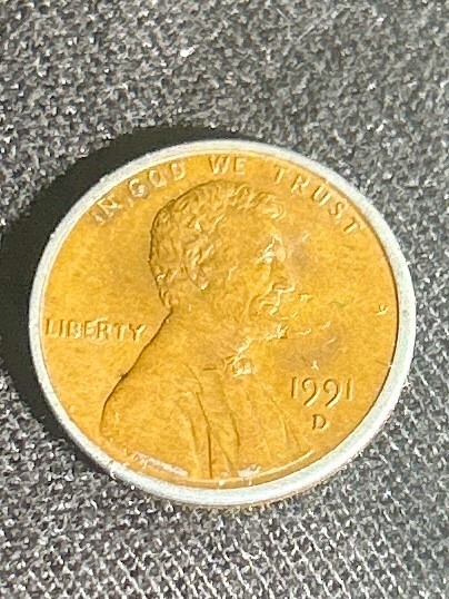 1991 Lincoln Unique Coin Penny Silver Ring Halo Error Coin 1991 Lincoln Unique Coin Penny Silver Ring Halo Error Coin
