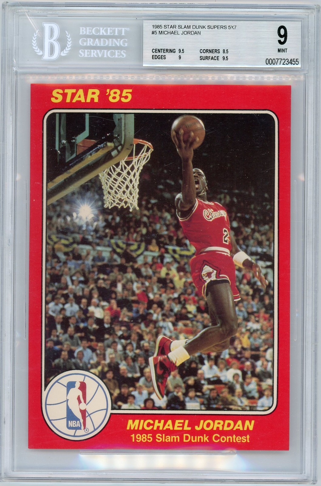 1985 STAR SLAM DUNK SUPERS 5X7 MICHAEL JORDAN BGS 9 1985 STAR SLAM DUNK SUPERS 5X7 MICHAEL JORDAN BGS 9