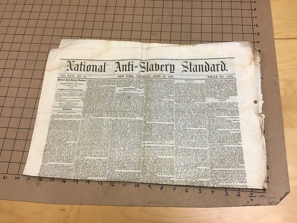 original NATIONAL ANTI-SLAVERY STANDARD newspaper  4-21-1866 CIVIL RIGHTS BILL
