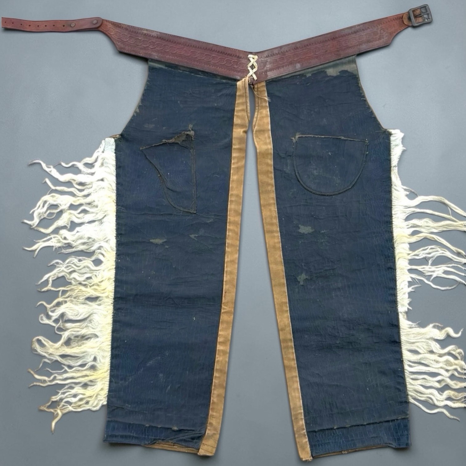 Antique George Lawrence Angora Wooly Leather Shotgun Chaps Oregon Cowboy Holster Antique George Lawrence Angora Wooly Leather Shotgun Chaps Oregon Cowboy Holster