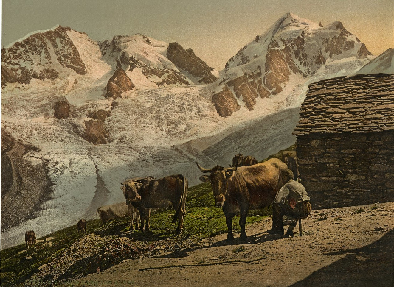 Evening on the Alp. - Evening in the Alps. Vintage Photochromic PZ, Photochromic