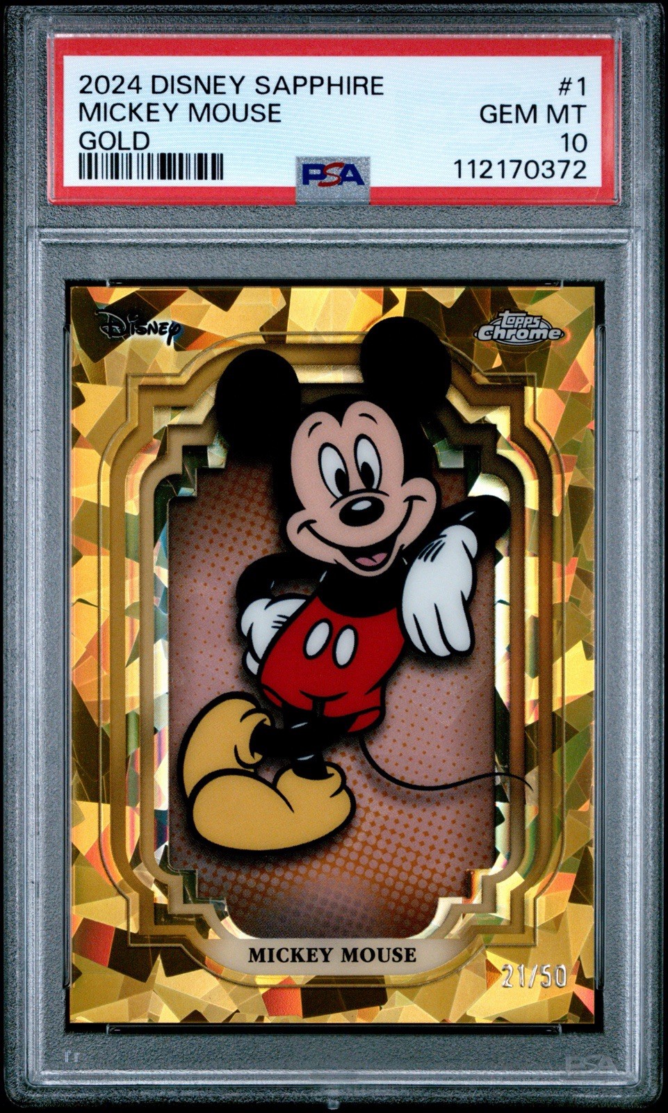 2024 Topps Chrome Disney Sapphire Mickey Mouse Gold Sapphire /50 PSA 10 POP 7 2024 Topps Chrome Disney Sapphire Mickey Mouse Gold Sapphire /50 PSA 10 POP 7