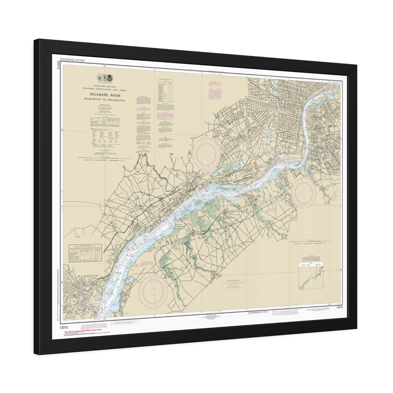 Delaware River Wilmington to Philadelphia Nautical Chart Map Framed Poster 32x24 Delaware River Wilmington to Philadelphia Nautical Chart Map Framed Poster 32x24