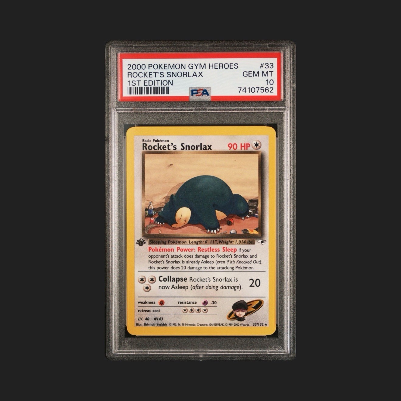 2000 Pokémon Gym Heroes Rockets Snorlax 1st Edition PSA 10 Low Pop Vintage #33🔥 2000 Pokémon Gym Heroes Rockets Snorlax 1st Edition PSA 10 Low Pop Vintage #33🔥