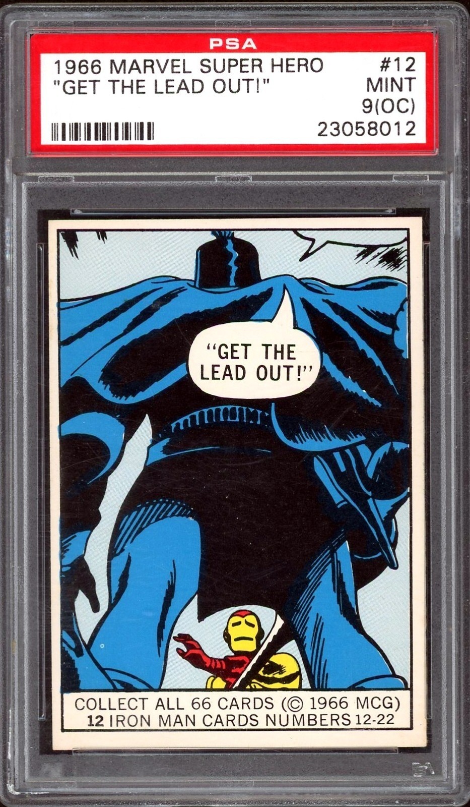 PSA 9 - 1966 Marvel Super Heroes 'Get The Lead Out' #12 Rookie Card - Iron Man PSA 9 - 1966 Marvel Super Heroes 'Get The Lead Out' #12 Rookie Card - Iron Man
