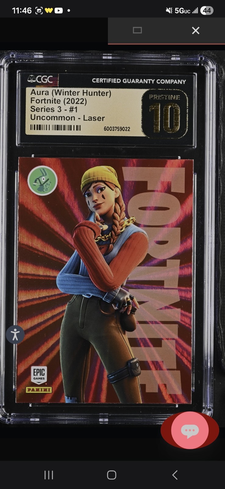 GOLD LABEL PRISTINE 10 PANINI FORTNITE AURA WINTER HUNTER LASER GOLD LABEL PRISTINE 10 PANINI FORTNITE AURA WINTER HUNTER LASER