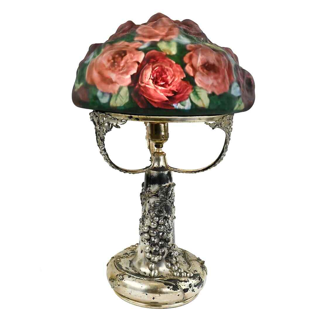 Pairpoint Puffy, Rose Bouquet, Lamp on Silvered Grape Base Pairpoint Puffy, Rose Bouquet, Lamp on Silvered Grape Base