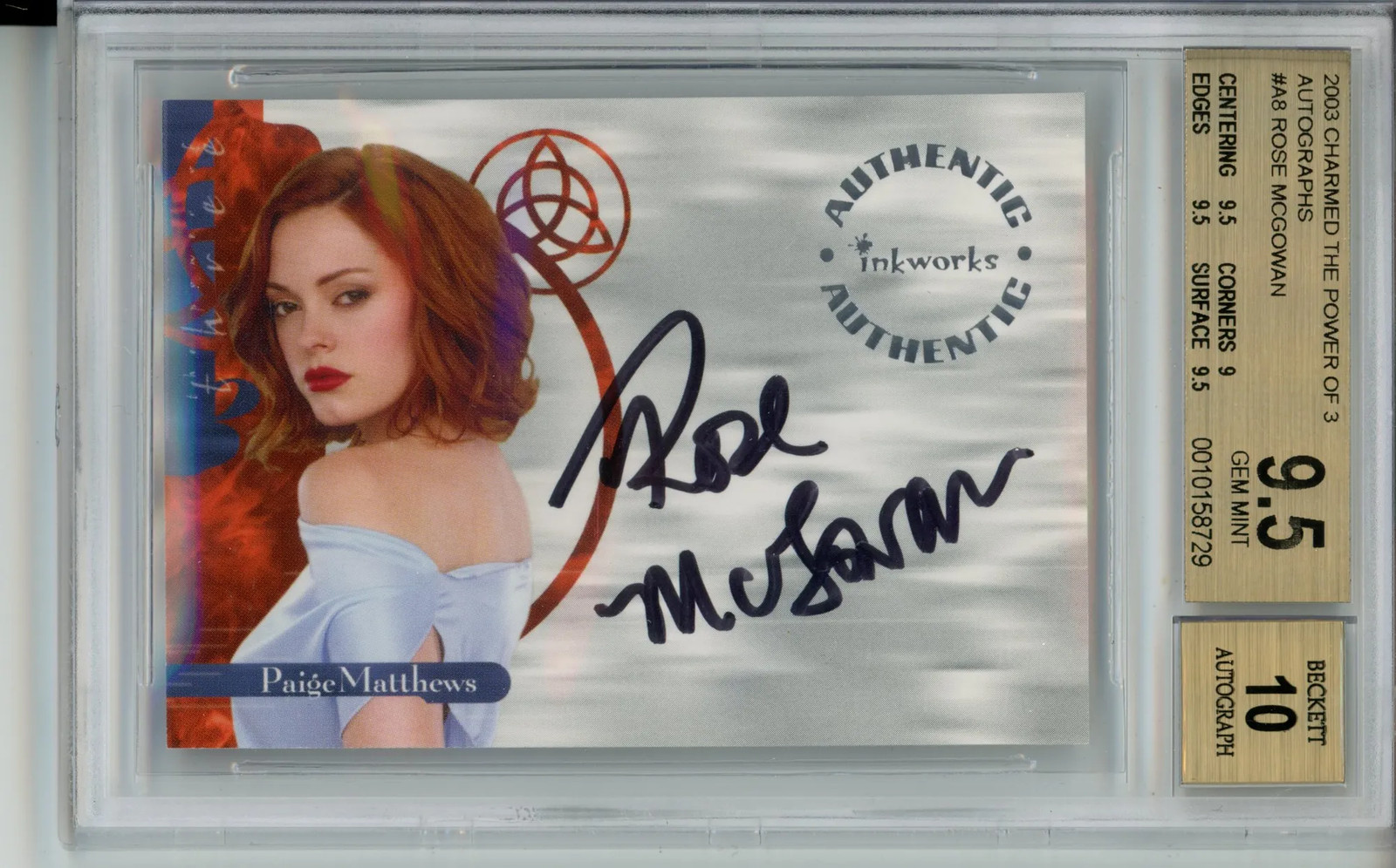 2003 Charmed Power of Three Autographs Rose McGowan #A8 BGS 9.5/10 Auto 2003 Charmed Power of Three Autographs Rose McGowan #A8 BGS 9.5/10 Auto