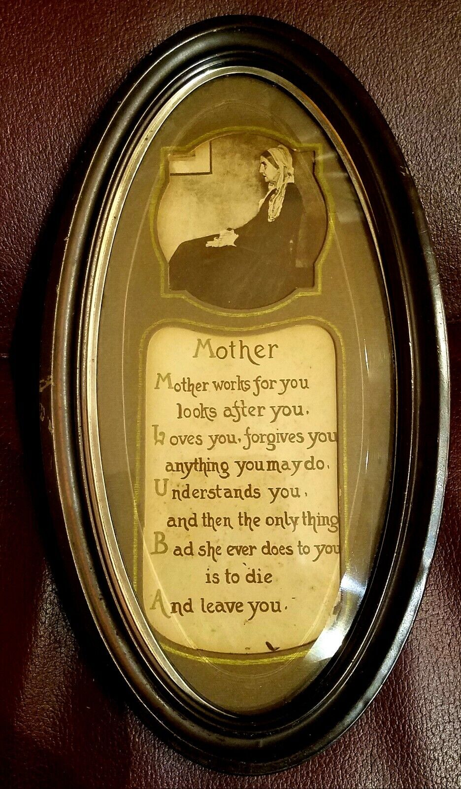 ANTIQUE  \'MY MOTHER\' POEM MOTHERS DAY TRIBUTE PICTURE Beveled Glass