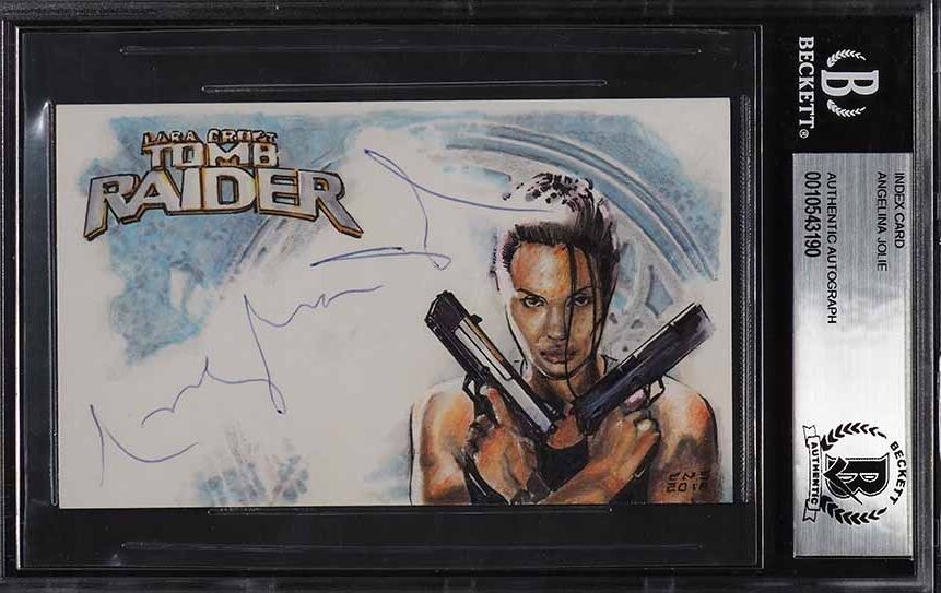 ANGELINA JOLIE SIGNED AUTOGRAPH AUTO TOMB RAIDER LARA CROFT 1/1 SKETCH CARD BAS