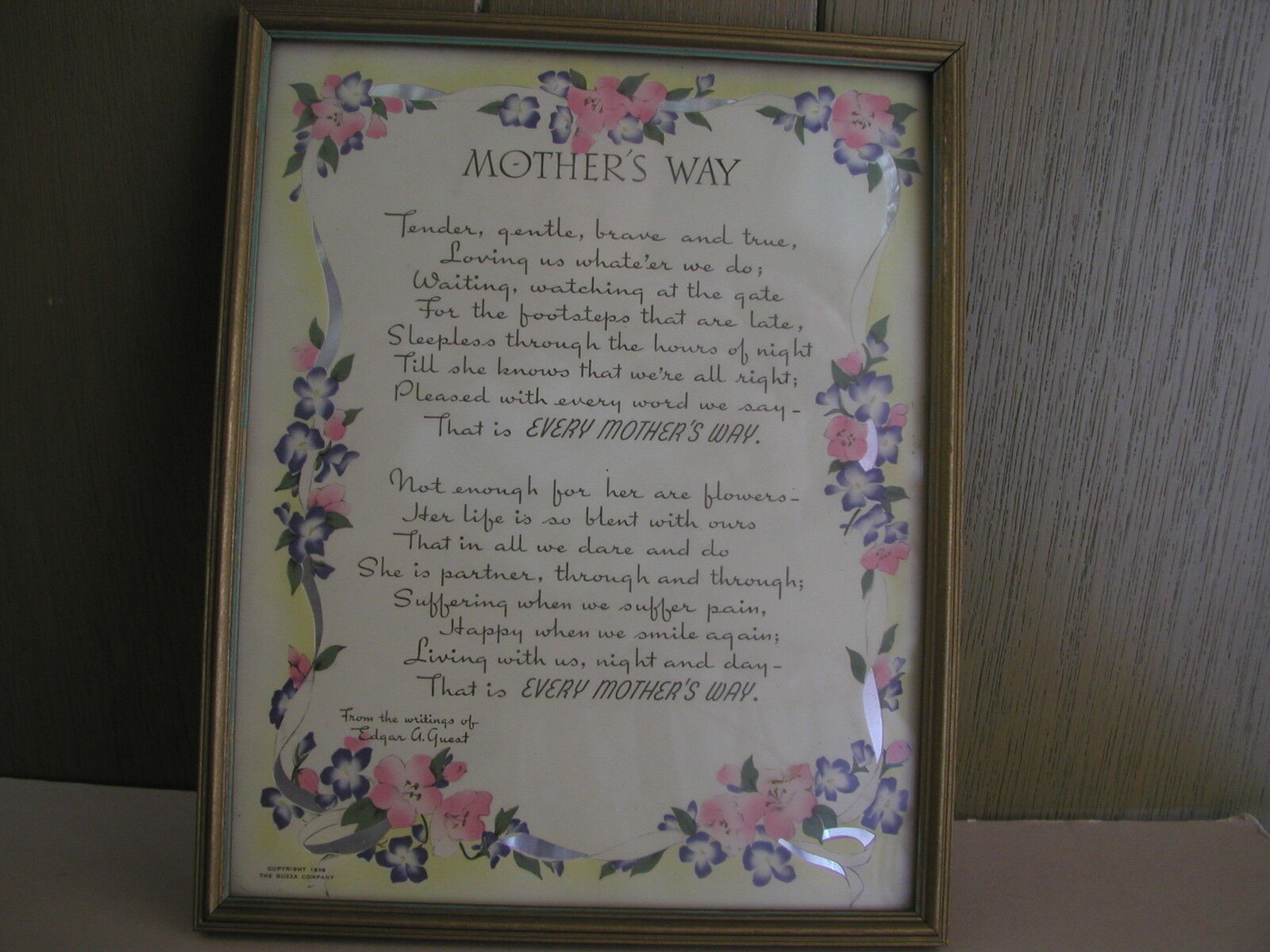 Mothers Day Poem  - A letter to MOM from VIN on back dated 1942 + morris code  