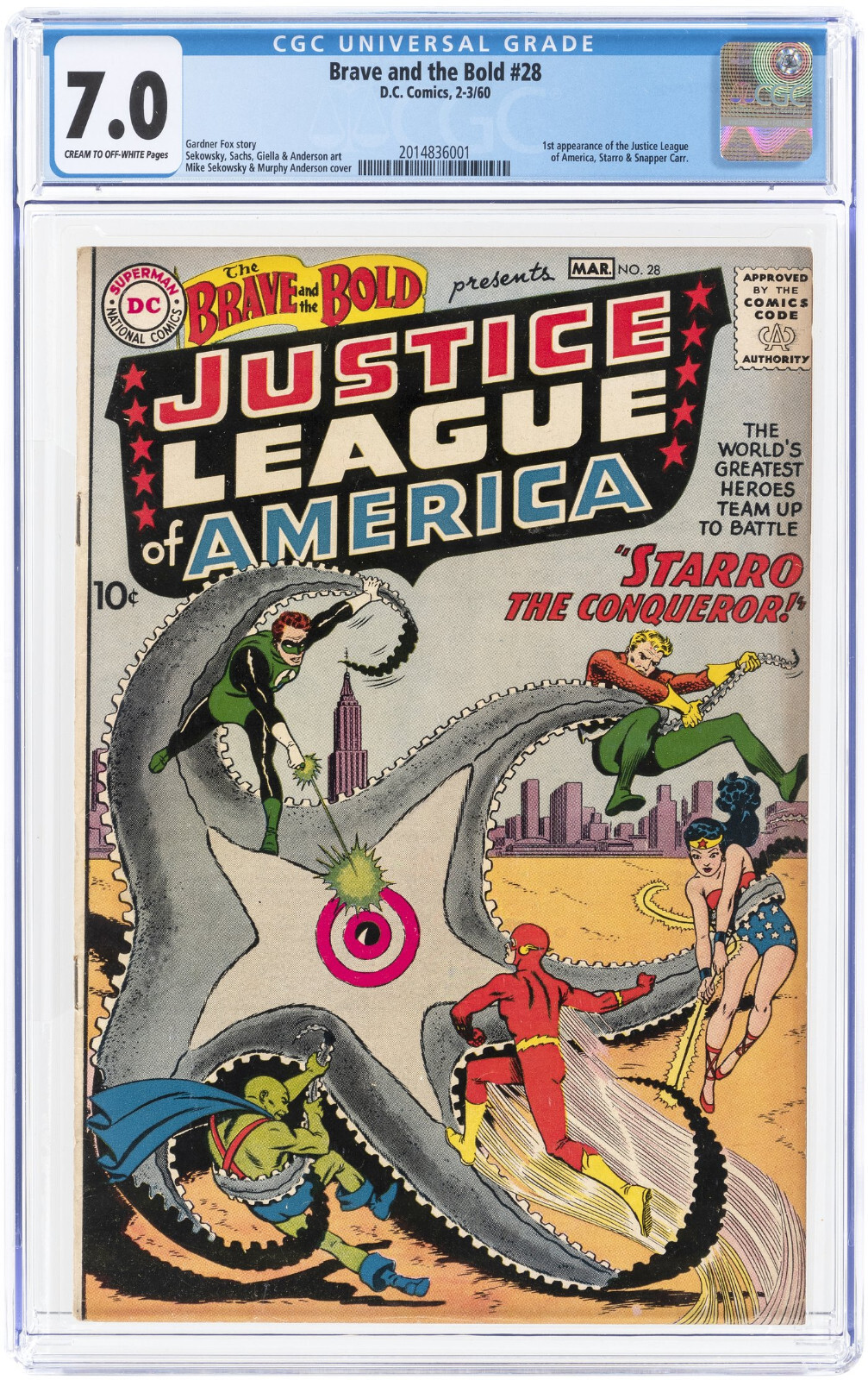 Brave and the Bold #28 CGC 7.0 DC 1960 RARE 1st Justice League P3 201 cm Brave and the Bold #28 CGC 7.0 DC 1960 RARE 1st Justice League P3 201 cm