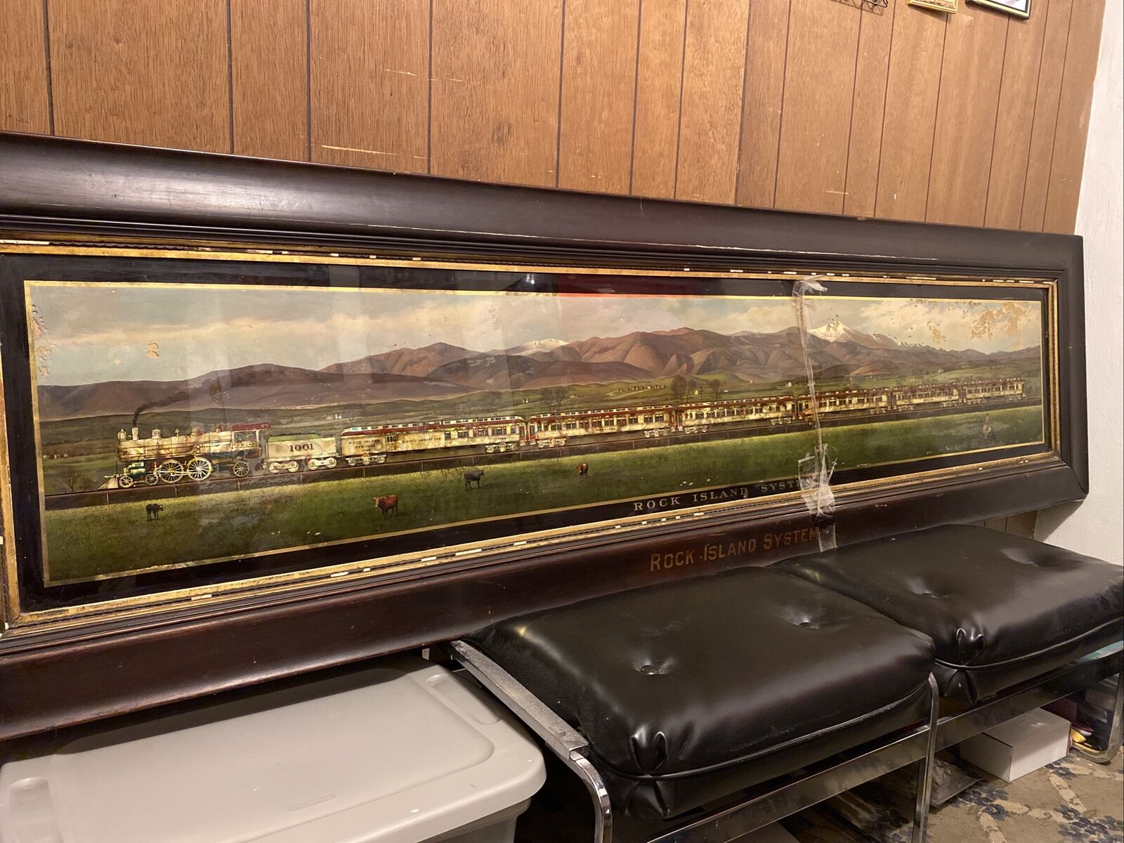 8 Ft Reverse Glass Painting Of The Rock Island System , Rock Island RR