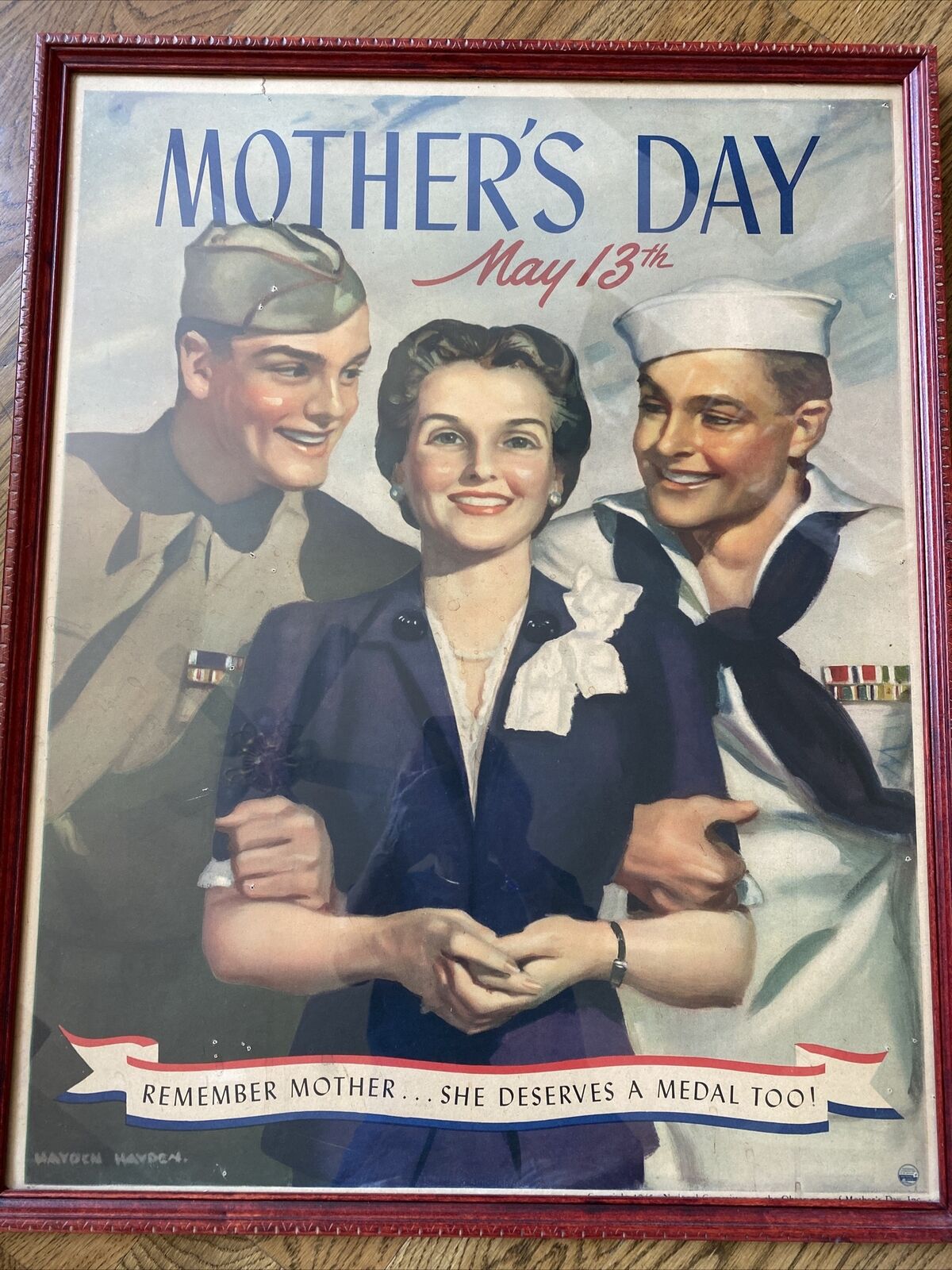 World War 2 poster Mother’s Day Remember Mother She Deserves A Medal Too 29x23”