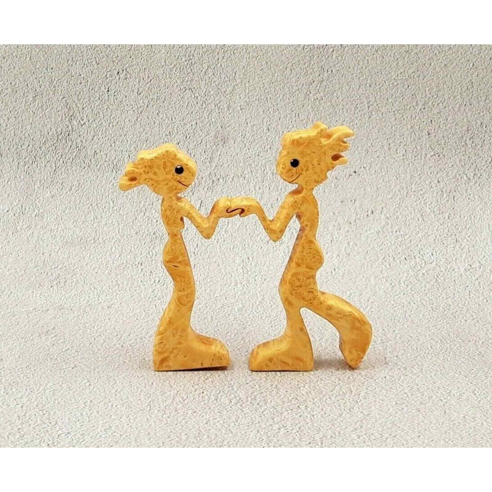 Hand carved wooden couple figurine Pair mini maple burl wood