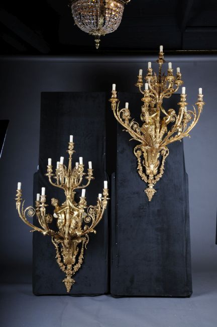 Pair Monumental Wall Sconces Napoleon III after J.-B. Klagmann F-Aas-10