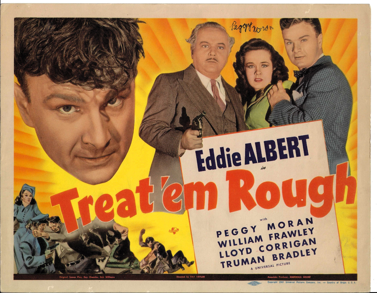 Peggy Moran SIGNED - original Lobby Card TREAT ‘EM ROUGH (1941) w/Eddie Albert Peggy Moran SIGNED - original Lobby Card TREAT ‘EM ROUGH (1941) w/Eddie Albert