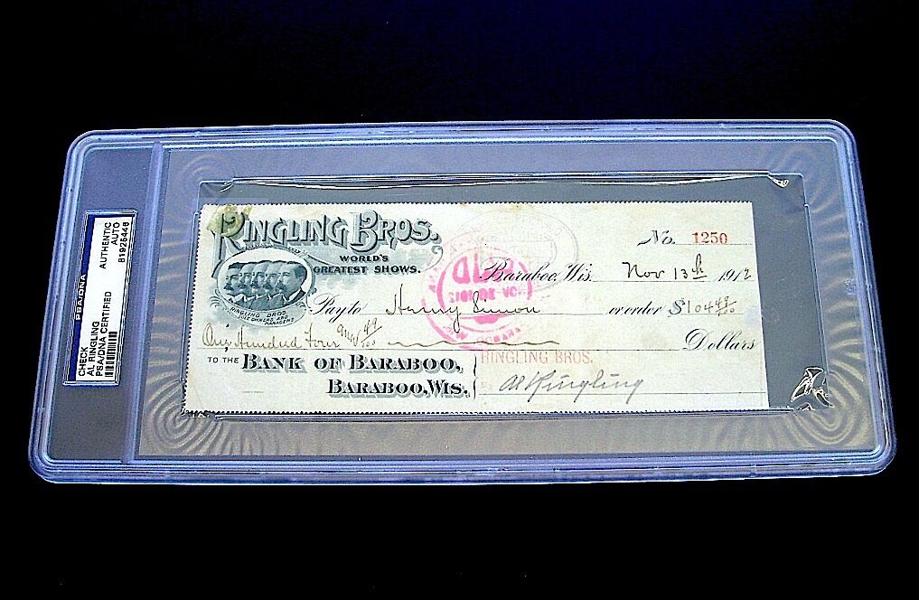 Autograph 1912 Al Ringling PSA/DNA Check Signed Ringling Bros. Dated Nov 13 DS 5