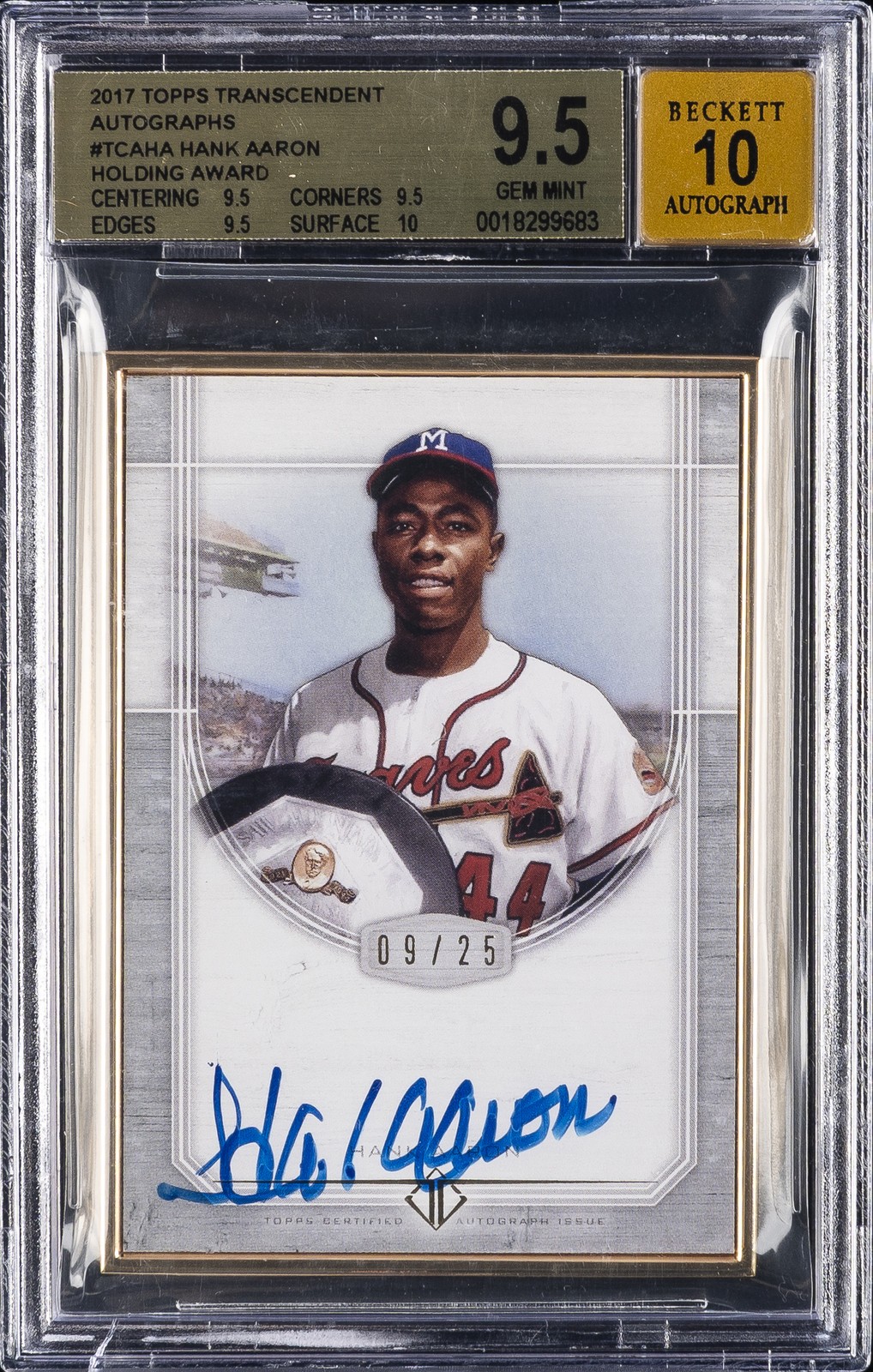 2017 TRANSCENDENT AUTOS HOLDING AWARD #TCA-HA HANK AARON BGS 9.5