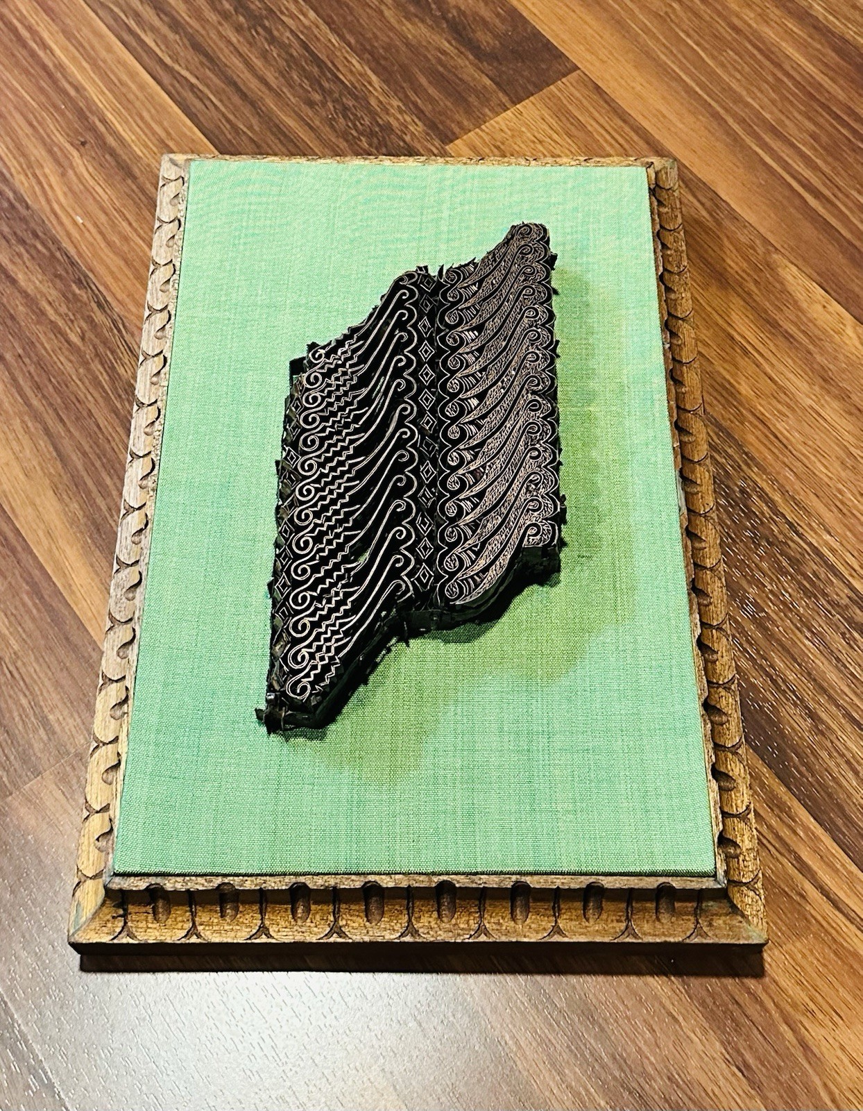 Vintage Batik Stamp Copper Tjap Chop Fabric Hand Printing Block “Parang” Framed Vintage Batik Stamp Copper Tjap Chop Fabric Hand Printing Block “Parang” Framed