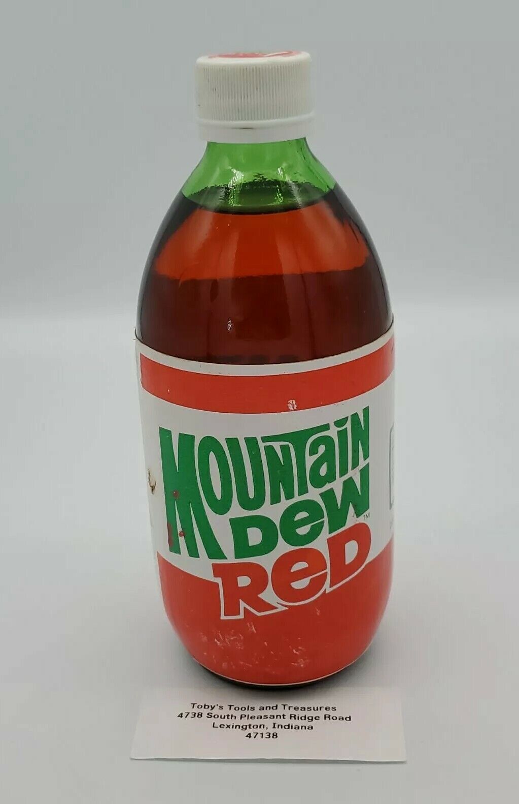 RARE 1988 MOUNTAIN DEW RED FULL 16oz Glass Soda Bottle Mtn Dew PepsiCo Collector