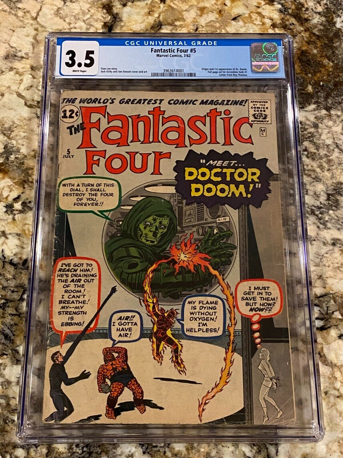 FANTASTIC FOUR #5 CGC 3.5 RARE WHITE PAGES NEVER PRESSED 1ST DR DOOM HOT GRAIL